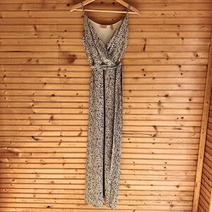 Willow + Root Dress Maxi Adjustable Straps Leopard Black Cream Women's Sz Large